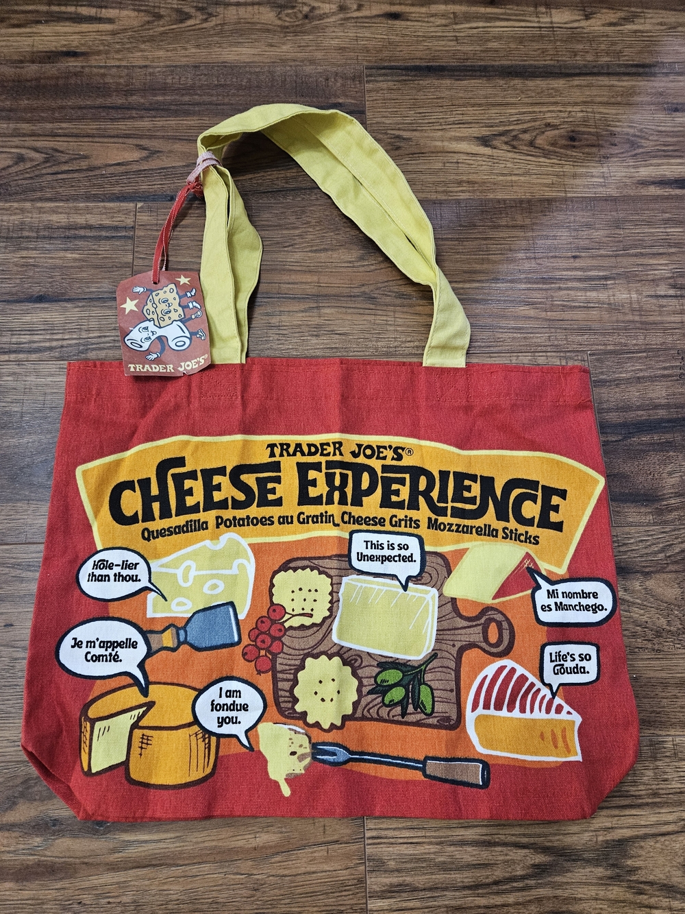 Trader Joe's Cheese Adventures Reusable Tote Bag Red & Green NWT